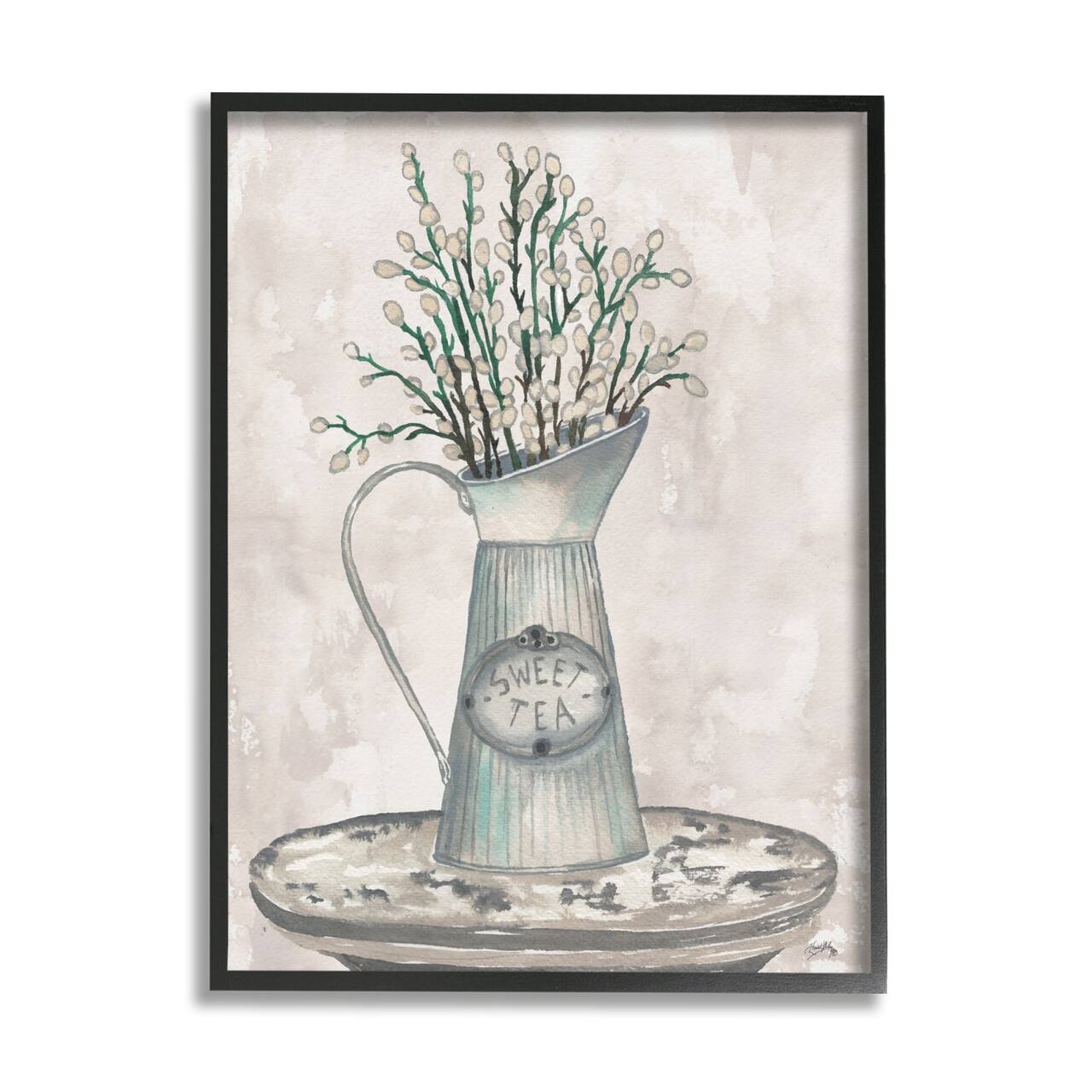 Stupell Industries Pussy Willow Botanicals Sweet Tea Country Jar Painting Framed Wall Art
